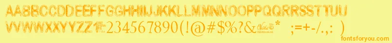 フォントVidkaWoodcraft – オレンジの文字が黄色の背景にあります。