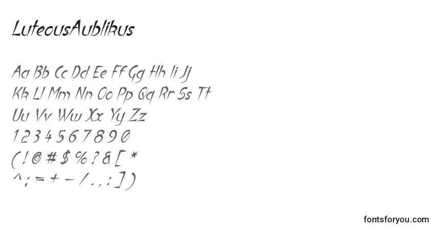 Czcionka LuteousAublikus – alfabet, cyfry, specjalne znaki