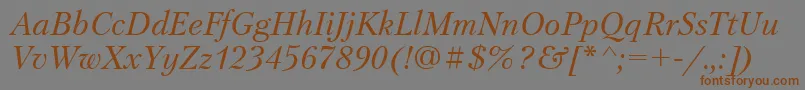 フォントPetersburgItalicCyrillic – 茶色の文字が灰色の背景にあります。