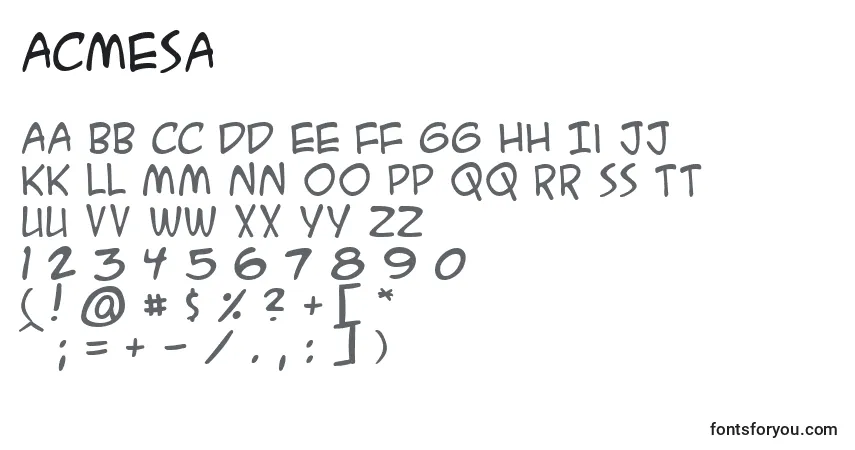 Czcionka Acmesa – alfabet, cyfry, specjalne znaki