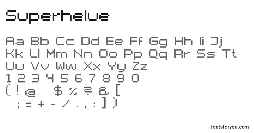 Шрифт Superhelue – алфавит, цифры, специальные символы