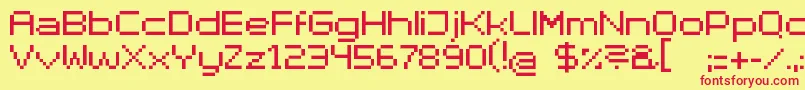 Superhelue-fontti – punaiset fontit keltaisella taustalla