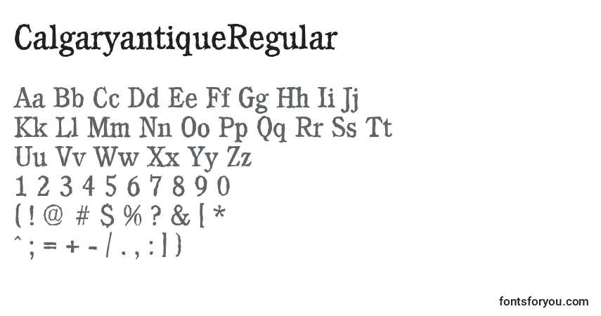 A fonte CalgaryantiqueRegular – alfabeto, números, caracteres especiais
