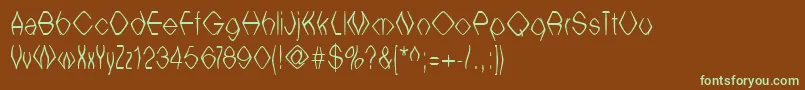 フォントWitcb – 緑色の文字が茶色の背景にあります。