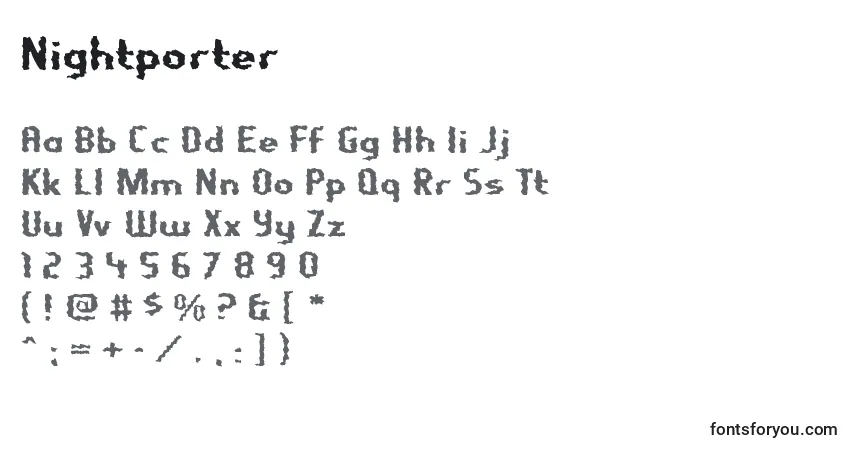Schriftart Nightporter – Alphabet, Zahlen, spezielle Symbole
