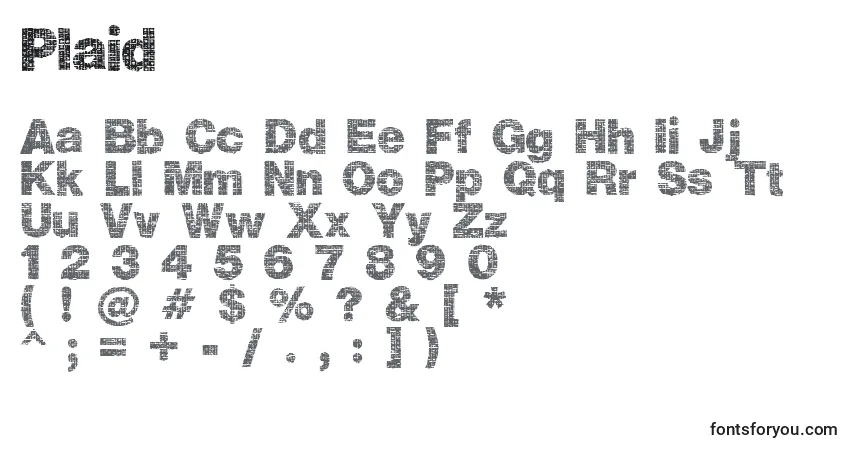 Schriftart Plaid – Alphabet, Zahlen, spezielle Symbole