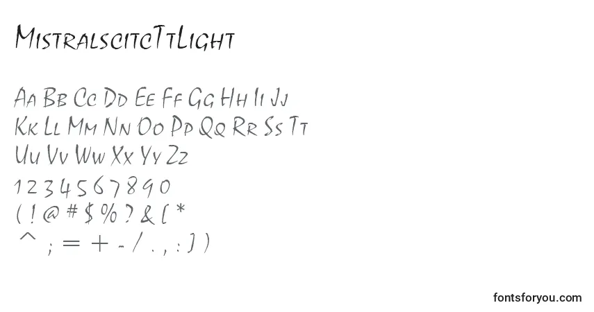 MistralscitcTtLightフォント–アルファベット、数字、特殊文字