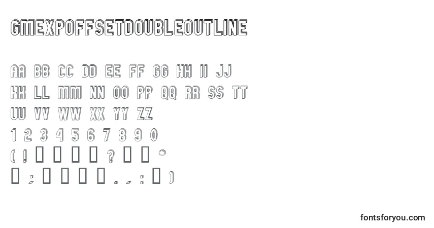 Czcionka GmExpOffsetDoubleoutline – alfabet, cyfry, specjalne znaki