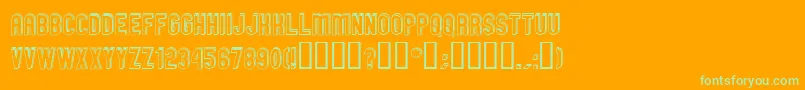 GmExpOffsetDoubleoutline-Schriftart – Grüne Schriften auf orangefarbenem Hintergrund