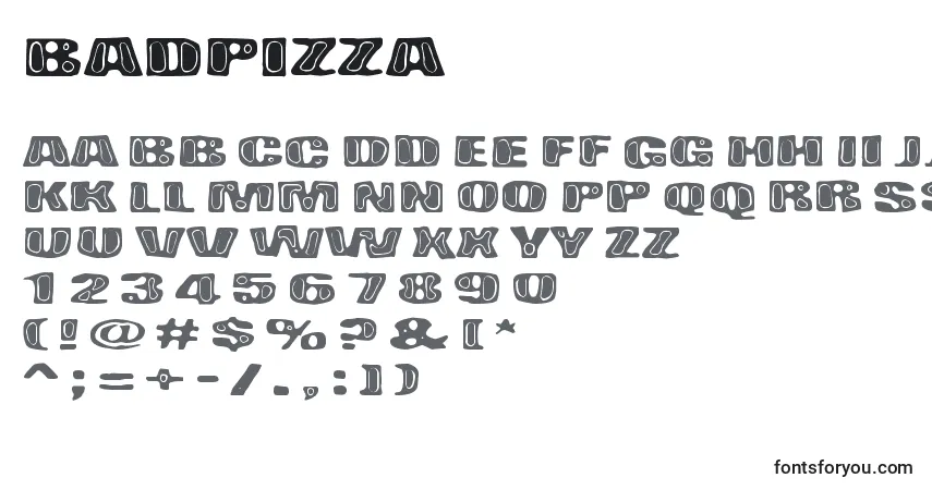 Schriftart BadPizza – Alphabet, Zahlen, spezielle Symbole