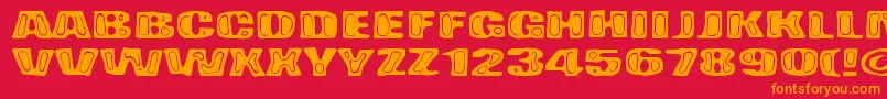 BadPizza-Schriftart – Orangefarbene Schriften auf rotem Hintergrund