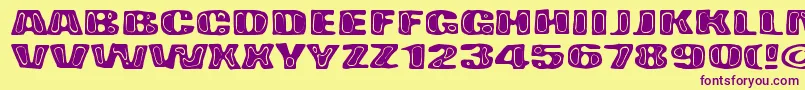 BadPizza-Schriftart – Violette Schriften auf gelbem Hintergrund