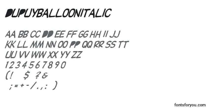 Dupuyballoonitalic Font – alphabet, numbers, special characters