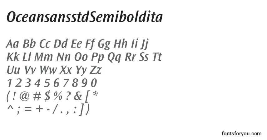 Czcionka OceansansstdSemiboldita – alfabet, cyfry, specjalne znaki