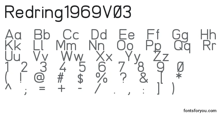 Schriftart Redring1969V03 – Alphabet, Zahlen, spezielle Symbole