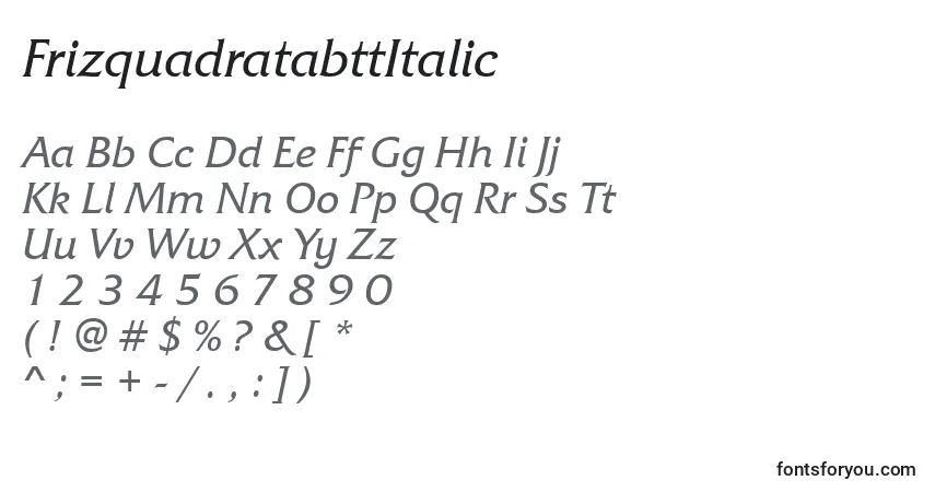 FrizquadratabttItalic-fontti – aakkoset, numerot, erikoismerkit