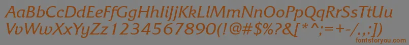 フォントFrizquadratabttItalic – 茶色の文字が灰色の背景にあります。