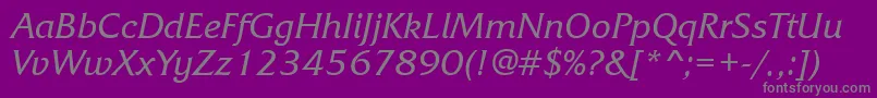 Czcionka FrizquadratabttItalic – szare czcionki na fioletowym tle
