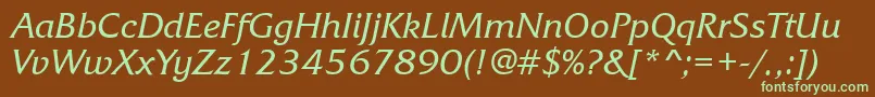 FrizquadratabttItalic-fontti – vihreät fontit ruskealla taustalla