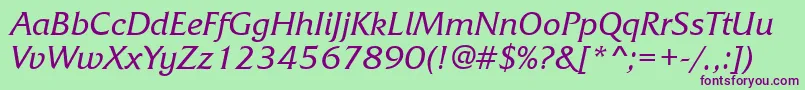 フォントFrizquadratabttItalic – 緑の背景に紫のフォント