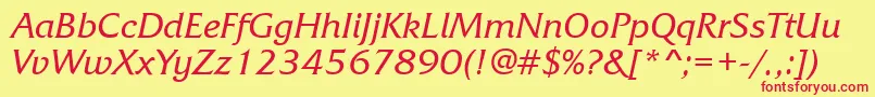 FrizquadratabttItalic-fontti – punaiset fontit keltaisella taustalla
