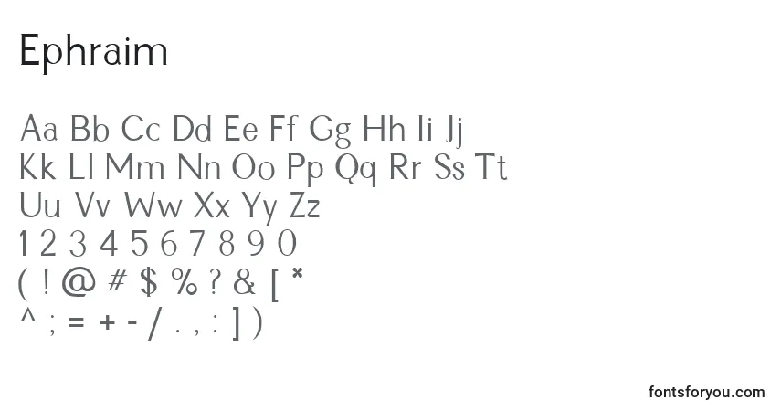 A fonte Ephraim – alfabeto, números, caracteres especiais