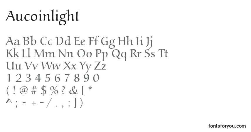 Schriftart Aucoinlight – Alphabet, Zahlen, spezielle Symbole