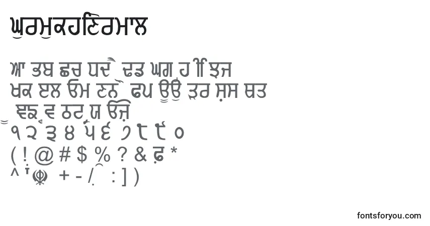A fonte GurmukhiNormal – alfabeto, números, caracteres especiais