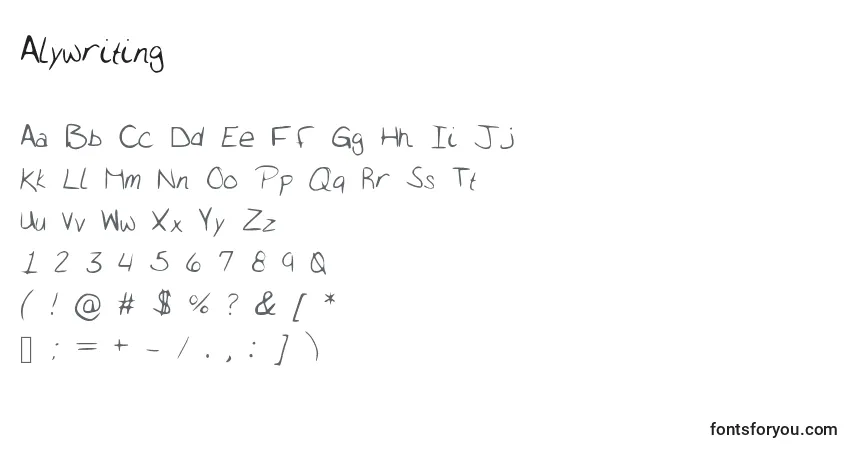 Czcionka Alywriting – alfabet, cyfry, specjalne znaki