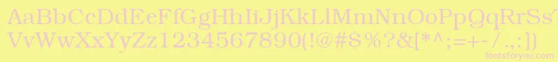ItcBookmanCeLight-fontti – vaaleanpunaiset fontit keltaisella taustalla