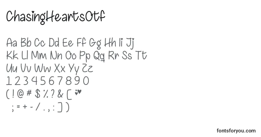 A fonte ChasingHeartsOtf – alfabeto, números, caracteres especiais
