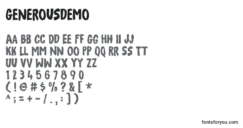 Czcionka Generousdemo – alfabet, cyfry, specjalne znaki