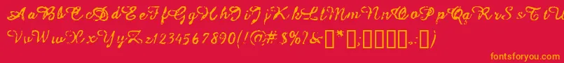 Issac-Schriftart – Orangefarbene Schriften auf rotem Hintergrund
