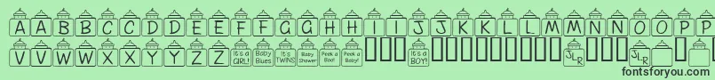 FlPeekababy-Schriftart – Schwarze Schriften auf grünem Hintergrund