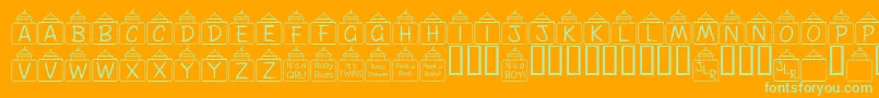 Fonte FlPeekababy – fontes verdes em um fundo laranja