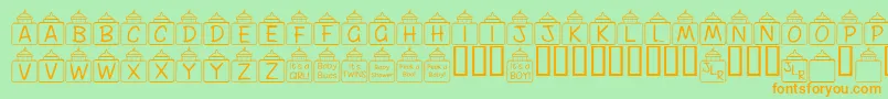 FlPeekababy-Schriftart – Orangefarbene Schriften auf grünem Hintergrund