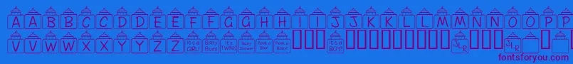 FlPeekababy-Schriftart – Violette Schriften auf blauem Hintergrund