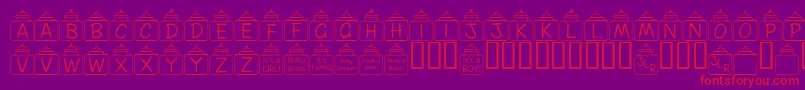 FlPeekababy-Schriftart – Rote Schriften auf violettem Hintergrund