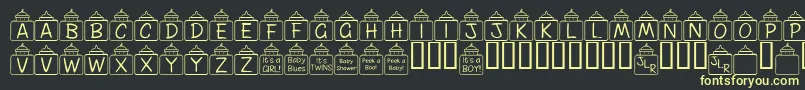 FlPeekababy-Schriftart – Gelbe Schriften auf schwarzem Hintergrund