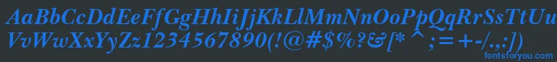 BaskervilleWin95btBoldItalic-Schriftart – Blaue Schriften auf schwarzem Hintergrund