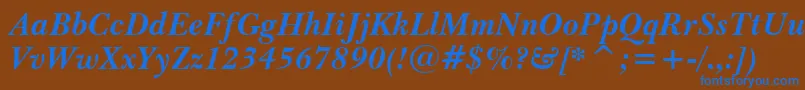 BaskervilleWin95btBoldItalic-Schriftart – Blaue Schriften auf braunem Hintergrund