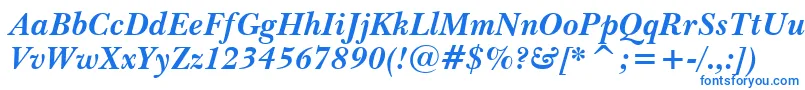 BaskervilleWin95btBoldItalic-Schriftart – Blaue Schriften auf weißem Hintergrund