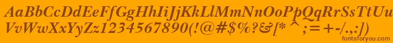 BaskervilleWin95btBoldItalic-fontti – ruskeat fontit oranssilla taustalla