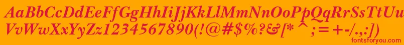 Fonte BaskervilleWin95btBoldItalic – fontes vermelhas em um fundo laranja