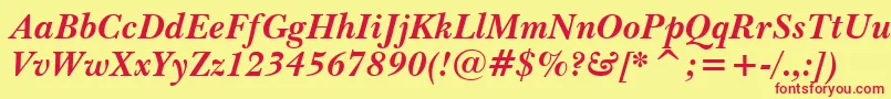 BaskervilleWin95btBoldItalic-fontti – punaiset fontit keltaisella taustalla