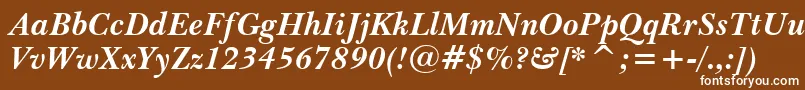 BaskervilleWin95btBoldItalic-fontti – valkoiset fontit ruskealla taustalla