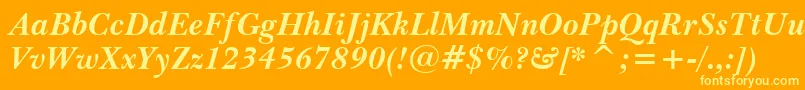 BaskervilleWin95btBoldItalic-Schriftart – Gelbe Schriften auf orangefarbenem Hintergrund