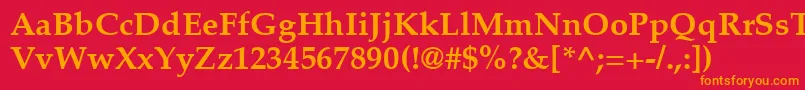 PalatinoLtBold-Schriftart – Orangefarbene Schriften auf rotem Hintergrund