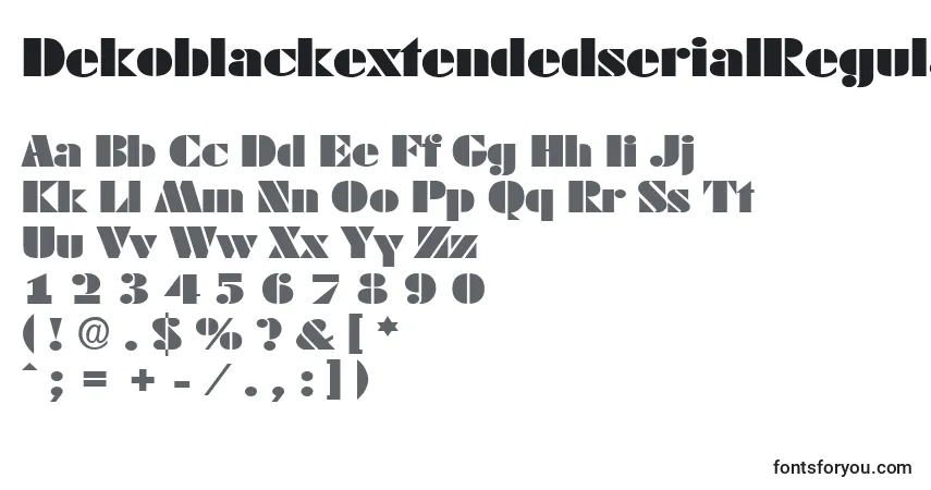 A fonte DekoblackextendedserialRegular – alfabeto, números, caracteres especiais