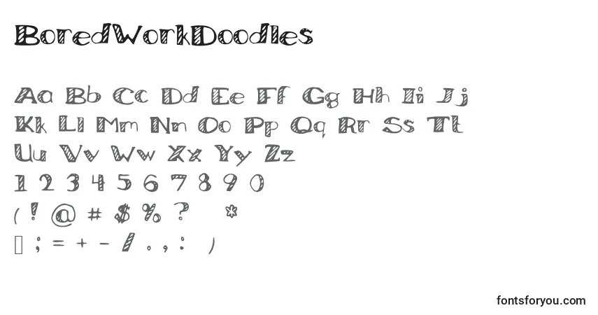 Czcionka BoredWorkDoodles – alfabet, cyfry, specjalne znaki